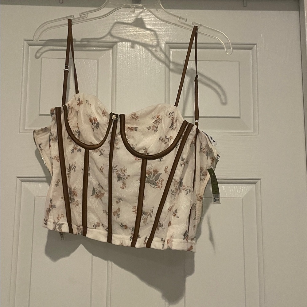 Floral Corset Top with Brown Accents